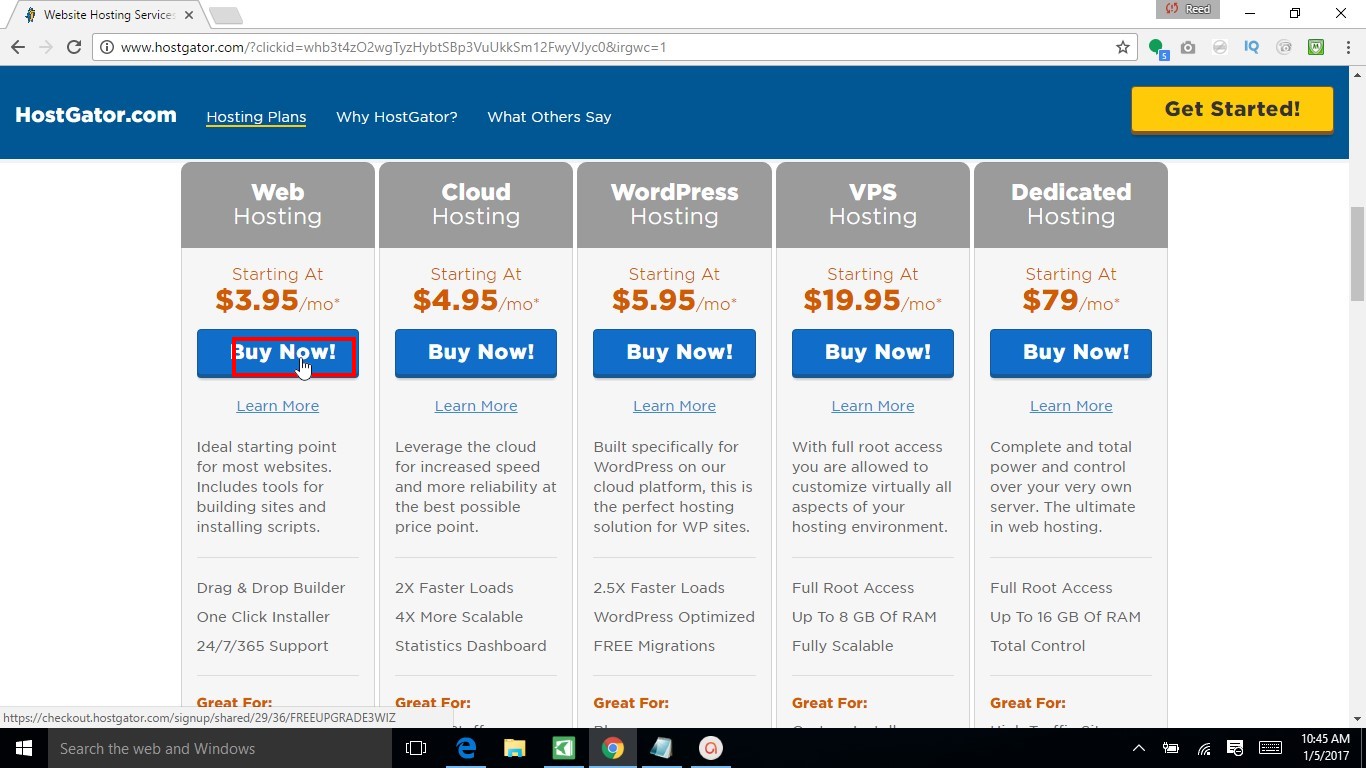 Click on "Buy Now!" under "Web Hosting"